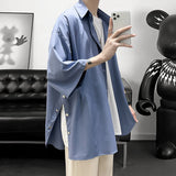 Nukty 5 Colors Side Buttons Shirt Harajuku Solid Button Up Korean Short Sleeve Aesthetic Male Shirts Blouse Men Black White Yellow