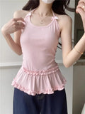 Nukty Neck Strap Tank Top for Women in Summer Sweet Small Slim Fit Interior Design Sense Top for Outer Wear