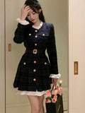 Nukty French Vintage Autumn Women Korean Fashion Elegant Party Mini Dress Female Long Sleeve Sweet One-piece Dress New
