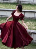 Nukty French Elegant White Wedding Party Dress Women Vintage Burgundy Romantic Prom Vestidos Summer Korean A-line Graduation Dresses