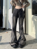 Nukty Harajuku Streetwear Retro Black Fashion Women High Waist Jeans Loose Wide Leg Straight Loose Denim Trousers Y2K Baggy Pants