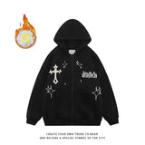 Nukty American Style Trendy Brand Embroidered Sport Jacket Oversize Couple Top Cardigan Hooded Sweatshirt Men Spring Autumn Casual Loo