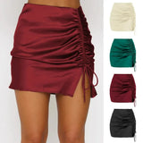 Nukty Solid Color Pleated Hip Skirt European and American Sexy High Waisted Zipper Satin Skirt Women's Summer Women's Clothing
