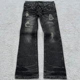 Nukty Y2K Washed Jeans Gothic Retro Micro Flared Double Waisted Lace Up Pants Men Women Streetwear High Quality Design Sense Trousers