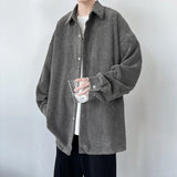 Nukty Pineapple Velvet Men's Casual Long Sleeve Button Shirt Coat Outwear Autumn Turn Down Collar Oversize Shirts Red/Black/Dark Gray
