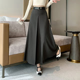 Nukty skirt outfits winter Vintage Pleated Suit Women's Long Skirts Autumn Elegant Office Lady A-Line High Waist Solid Color Casual Skirts Female