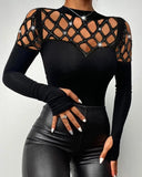 Nukty Bodysuit for Women Beaded Cold Shoulder Long Sleeve Bodysuit Autumn Europe and America Fashion Women's Clothing
