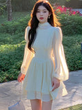 Nukty Elegant Long Sleeve Evening Dresses for Women Spring Slim Lace Up A-Line Party Prom Casual Dress Fashion French Female Clothing