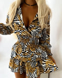 Nukty Autumn Spring New Fashion Casual Dresses for Women Elegant Sexy V-Neck Lace Long Sleeved Waist Cinching Dress for Women