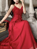 Nukty Vintage Red Ruffles Party Dress for Women French Style Elegant Wedding Evening Dresses Summer Female Prom Slim A-Line Vestidos