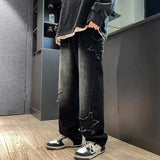 Nukty Men Star Embroidery Straight Casual Jeans Male New Fashion Straight Wide Leg Loose Hip Hop High Street Baggy Denim Trousers