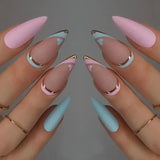 Nukty 24pcs Detachable French False Nails Press on Nails Almond with Design Stiletto Fake Nails Wearable DIY Full Cover Nail Tips