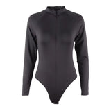 Nukty Y2K Solid Sexy Zipper Bodysuit Women Fashion O-neck Long Sleeve Skinny Bodycon T Shirt Night Party Clubwear Bodysuits