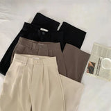 Nukty High Waist Women Suit Pants Fall Straight Office Ladies Korean Fashion Trousers Casual Button Loose Female Black Pants New