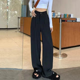 Nukty Autumn High Waist Belt Wide Leg Trousers Women Korean Solid Office Suit Pants Lady Casual Pants Harajuku Baggy Straight Pants