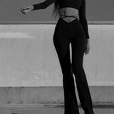 Nukty Sexy High-waist Bell-bottoms Women Slim Fit Lace Up Casual Skinny Pants Y2K Harajuku Street Elastic Wide Leg Trousers