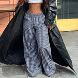 Nukty Spring New Product Simple and Personalized Waist Collection Color blocked Grid Design Wide Legs Comfortable Pants