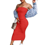 Nukty Sexy Off Shoulder Tube Dress Summer Women Black White Basic Bodycon Sundress Strapless Stretchy Bandage Robe Femme