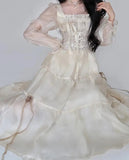 Nukty French Elegant Solid Fairy Dress for Women Korean Sweet Long Sleeve Birthday Party Clothes Spring Summer Casual A-line Vestidos
