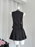Nukty Women Old Money 2000s Aesthetic Cutecore Y2k Korean Fashion Outfits 2 Piece Set Striped Lace Vest  + Hot Mini Pleated Skirts