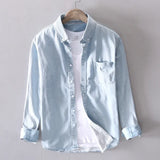 Nukty 100% Cotton Autumn New Long-sleeved Denim Shirt Men Fashion Casual High Street Male Clothes Top Classic Light Blue Black Gray