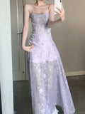 Nukty Elegant Floral Fairy Dress Women Casual Sweet Y2k Clothing Sexy Strap Dress Even Party One Piece Dress Korean Chic Sleeveless