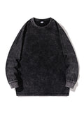 Nukty Men's Washed T-shirts 260G Thick Cotton High Street Retro Oversized Tee Korean Fashion Loose Y2K Tops Long Sleeve Tshirts