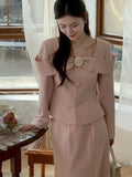 Nukty DRESS TO IMPRESS Insozkdg Spring Autumn French Style Pink Tweed Blazer + Mermaid Skirt Two-Piece Sets Women Female Office Lady Skirts Suits New