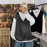 Nukty Fake Two Piece 100% Cotton Spring Autumn Harajuku Long Sleeve Men T Shirt Casual Korean Fashion Oversized Woman Top 2022 Trend