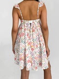 Nukty Women V-Neck Maxi Dress Sleeveless Ruffle Floral Print Boho Beach Dress Summer Casual Long Dress with Pockets