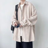Nukty Pineapple Velvet Men's Casual Long Sleeve Button Shirt Coat Outwear Autumn Turn Down Collar Oversize Shirts Red/Black/Dark Gray