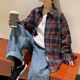 Nukty Harajuku Long Sleeve Plaid Shirts Men Big Size M-5XL Autumn Chic Loose Vintage High Street All-match Gentleman Camisa