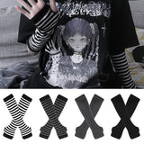 Nukty Punk Long Sleeves Fingerless Gloves Cuff for Women Men Stripe Hip-Hop Knitted Elbow Mittens Elastic Winter Arm Warmer Outdoor