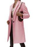 Nukty Women's S-3XL Size New Autumn/winter Solid Color Lapel Mid Length Button down Woolen Coat Jacket