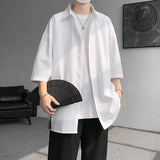 Nukty Mens Solid Short sleeved Shirt Korean Ice Silk Fashion Shirts Comfortable Blouse Men Casual Loose Classic Shirt Plus Size 4XL