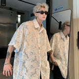 Nukty Transparent Floral Handsome Shirts Summer Thin Fashion Casual Streetwear Loose Shirt Breathable Short Sleeve Men's Clothing