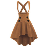 Nukty Lace Up Layered High Low Suspender Skirt Casual Streetwear Women Mid-Calf Skirts Mock Button Y2K Basic Under Dress Female Girl