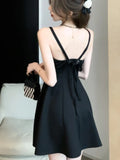 Nukty Black Sexy Spaghetti Strap Dress For Woman Elegant French Square-Collar Slim Wasit Dresses Sleeveless Party Evening Skirt Summer