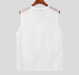 Nukty Men Tank Tops Mesh Hollow Out Solid V Neck Sleeveless Summer Male Vests Streetwear Transparent Fashion Men Clothing INCERUN