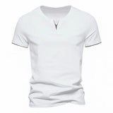 Nukty Mens Short Sleeve Henley Shirts Casual Cotton Slim Fit Basic Summer V Neck T-Shirt