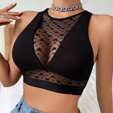 Nukty Sexy Mesh Women Bras Ribbed Backless Lingerie Seamless Underwear Yoga Crop Tank Top Fitness Breathable Corset Camisole Sexy Bra