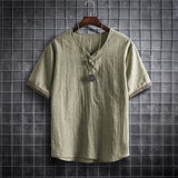 Nukty japan fashion street Summer Men Cotton Linen Tshirts Solid Color Korean Fashion Men Short Sleeve Short Sleeve Tshirt Mens Clothing Plus Size 5Xl