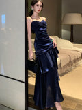 Nukty Fashion Spaghetti Strap Elegant Ruffles Women's Long Dresses Sleeveless Princess Party Dress Summer Slim Waist Casual Vestidos