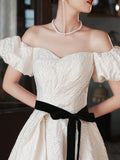 Nukty DRESS TO IMPRESS White Satin Jacquard Evening Dress French Off Shoulder Quinceanera Dresses Elegant Slim  Lace Up Bow Wedding  Party Gown