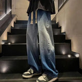 Nukty Men's Jeans Korean Version Student Casual Pants High Street Straight Loose Wide Leg Jeans Black Grey Blue Baggy Jeans
