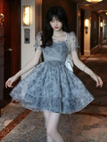 Nukty Kawaii Sweet Casual Mini Dress Women New Fashion Chic Floral Print Short Sleeves Chiffon Elegant Princess Party A-Line Vestidos