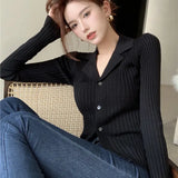 Nukty Knitted Sweater with a Suit Collar for Women Wearing Long Sleeves as a Base Sweater as an Inner Layer Trendy Top