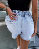 Nukty Summer Casual Bottom Rhinestone Pocket Design Denim High Waist Shorts Female Clothing Outfits