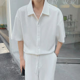 Nukty Summer Pleated Sets Men Fashion Black/White Casual Ice Silk Suit Men Korean Short-sleeved Shirt/Trousers Two-piece Mens Set
