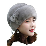 Nukty Winter Hat Russian Flower Decor Thickened Luxury Keep Warm Solid Color Autumn Winter Thermal Middle-aged Women Cap For Outdoor